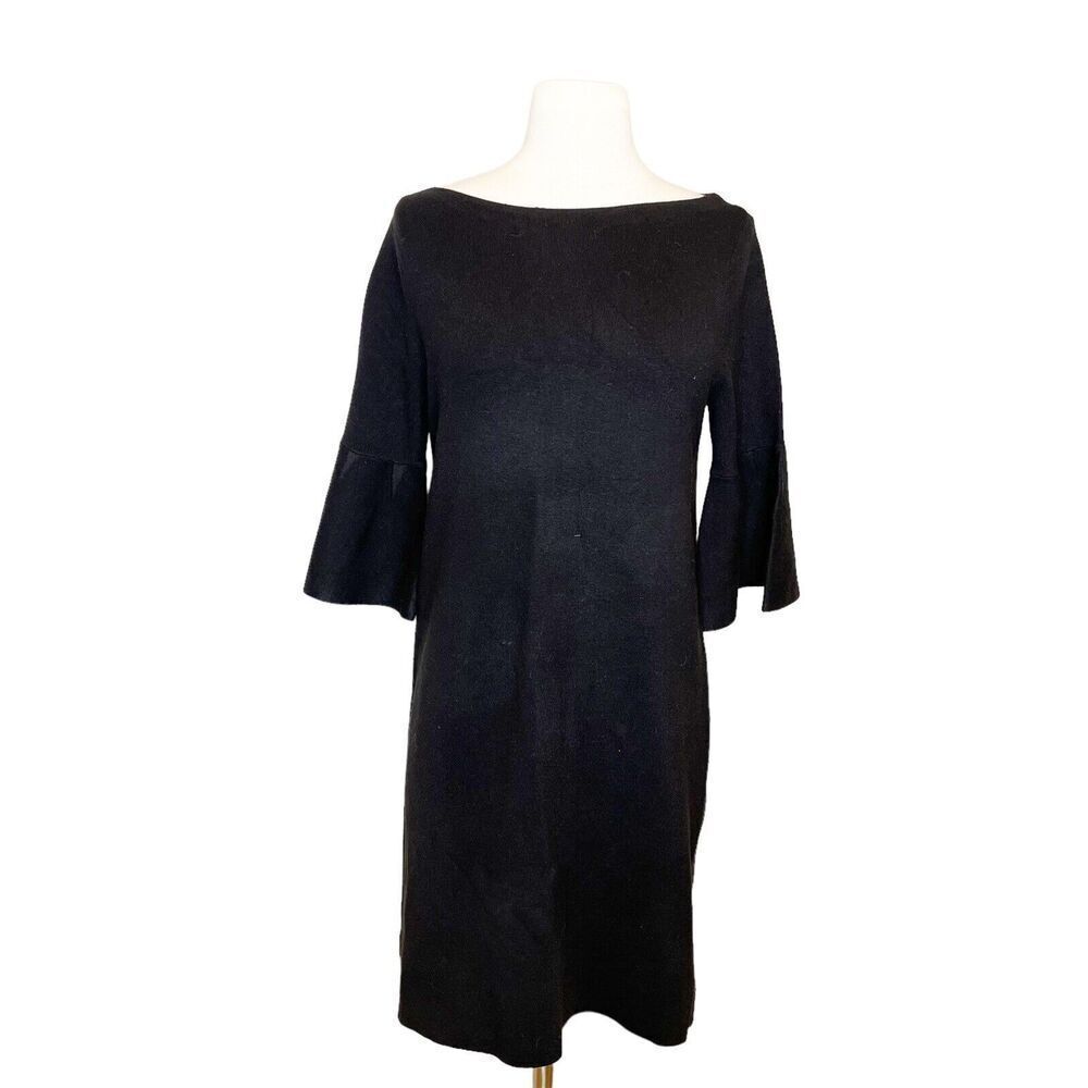 Ann Taylor LOFT Outlet Size Small Dress Black Knit Shift Bell Sleeve‎ Boat Neck - Picture 1 of 8